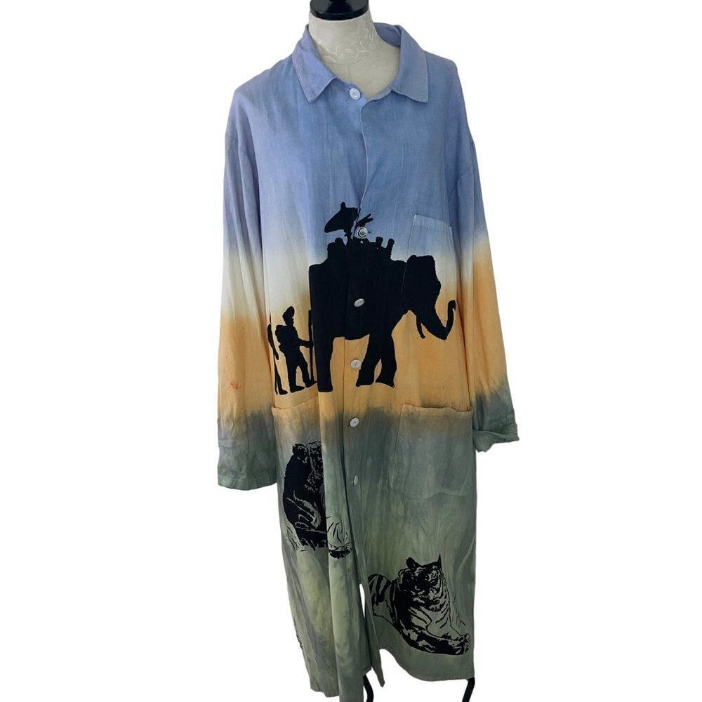 Tiger Safari Womens Duster Coat Size XL Multicolor Cotton Tie Dye Pockets